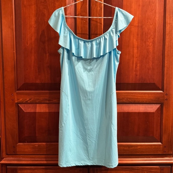 NEW Tommy Bahama Pearl Off-the-shoulder Ruffle Spa Dress Blue Sz L - Picture 3 of 9